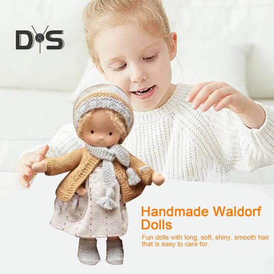 Handmade Waldorf Doll Stylish Clothes Expression Knitted Dolls with Soft Hair Vintage Crocheted Doll Gift for Family Friends Outdoor Travel Home Decor