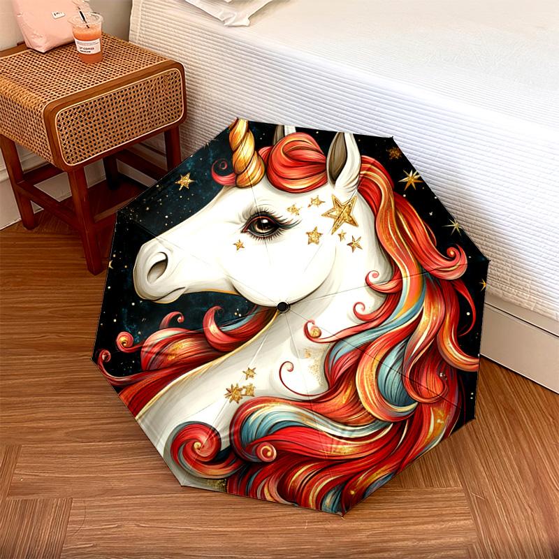 1 PC Automatic Folding Umbrella - Colorful Unicorn Pattern, Portable & Foldable Design with 8 Ribs, Christmas Birthday Gifts
