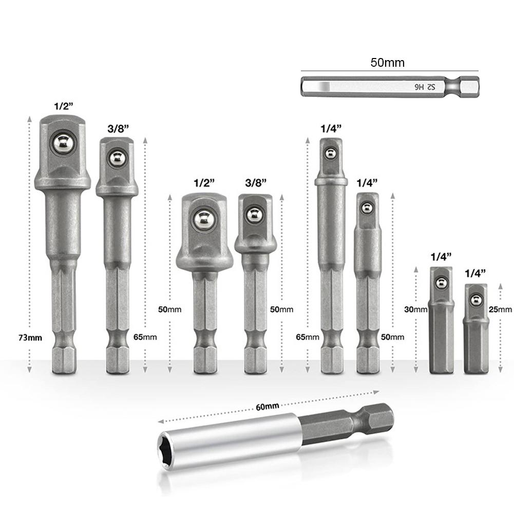 10Pcs Socket Adapter Set Extension Drill Bits Bar Set 1/4 3/8 1/2inch Driver Bit Set Wrench Extension for Electric Screwdriver