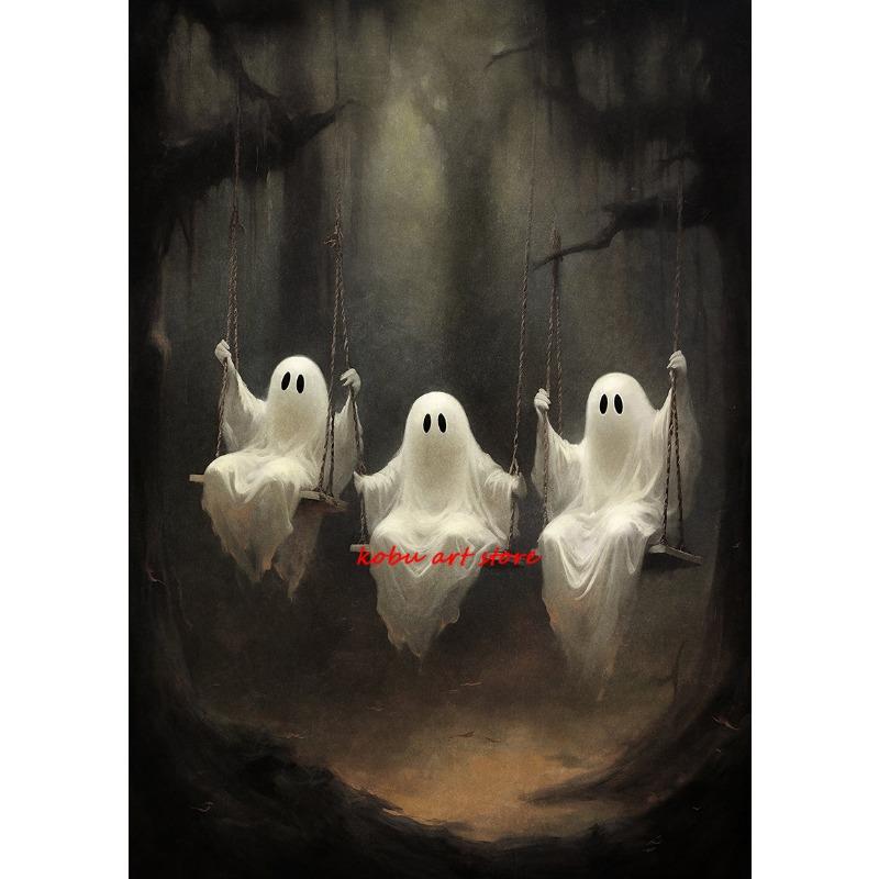 Dark Academia Flowers Ghost Woods Pumpkins Vintage Posters Prints Canvas Painting Wall Art Picture Gothic Halloween Spooky Decor