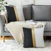 Faux Leather and Cotton Throw Pillow Covers 18x18 Inch Set of 2 Black and White Decorative Pillow Covers with Gold Stripe Patchwork Modern Farmhouse