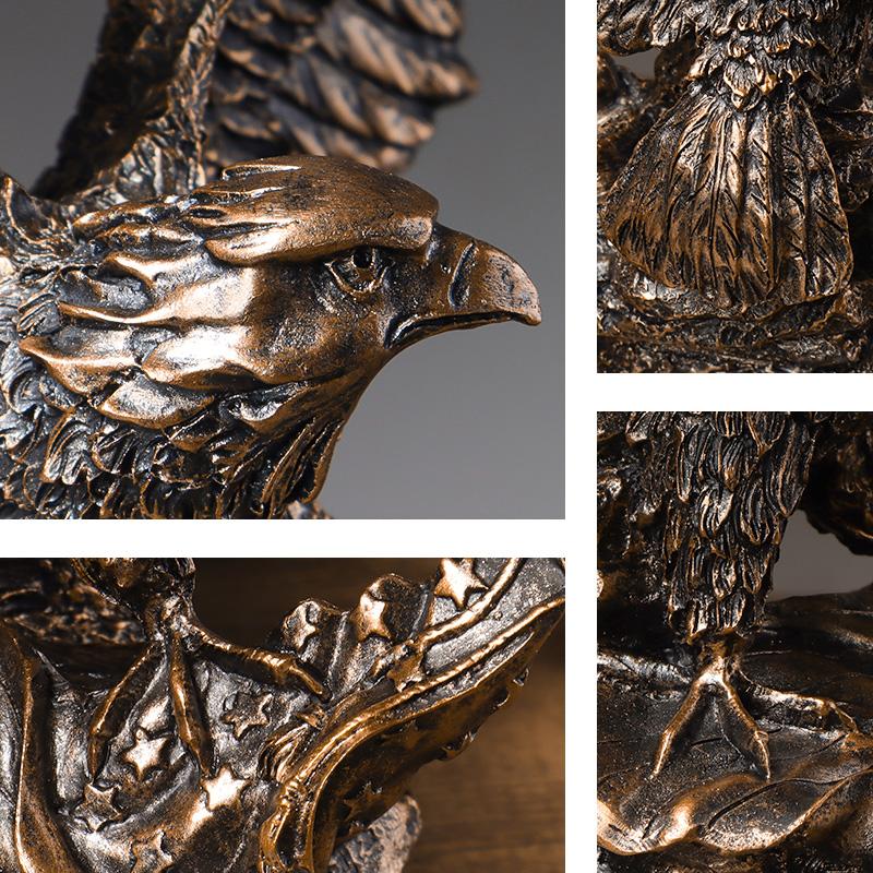 Antique Bronze Lifelike Eagle Sculpture Resin Animal Statue Home Decor Craft Ornament for Bedroom and living room