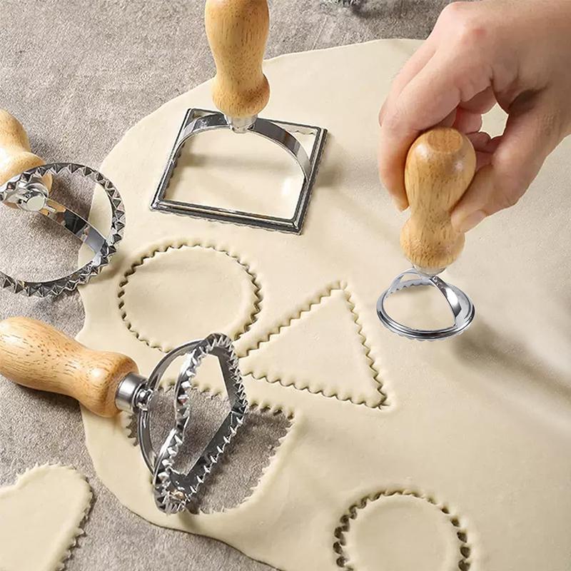 Ravioli Stempelmacher Schneider mit Holzgriff Edelstahl Plätzchenausstecher Nudelpresse Ravioli Maker Form Gebäck Pizza Rad