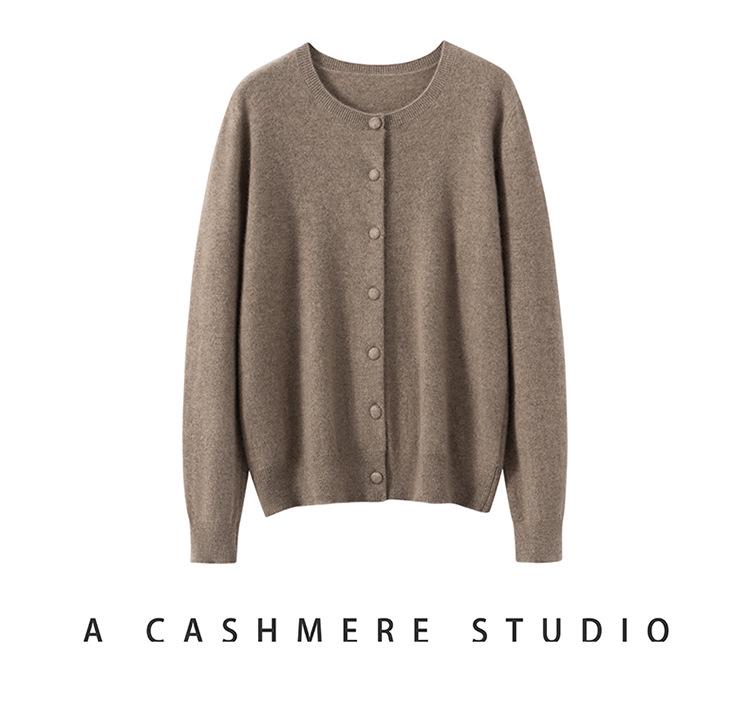 Kangsai 100% Pure Cashmere Women's Round Neck Cardigan - Autumn/Winter Knit Sweater Jacket Top