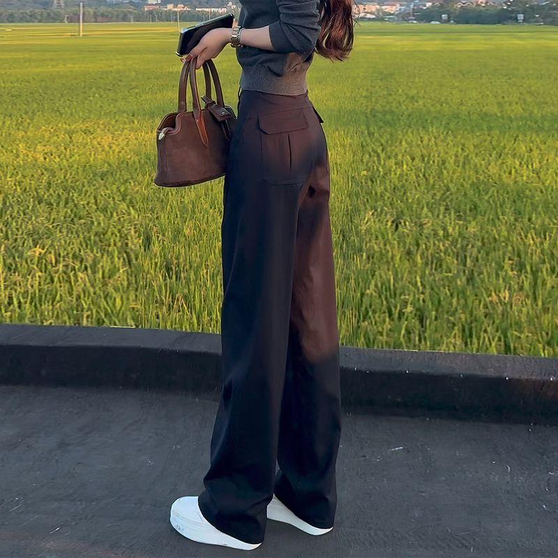 

Black Narrow Wide-Leg Cargo Pants for Women, Spring/Summer 2026 New Vintage Slim-Fit Loose Versatile Casual Pants Black [Regular] XL
