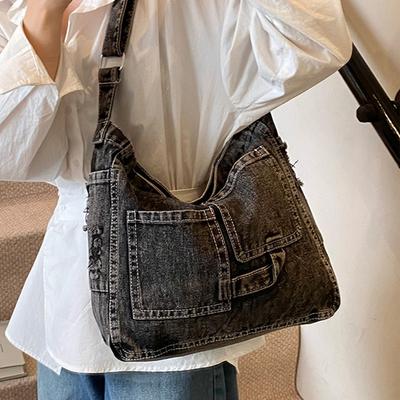 2025 Retro Large-capacity Bag Female Tote Bag Popular Denim Shoulder Bag Student Class Messenger Bag