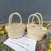 Mini-Geldbörse für Damen Niedliche Strohband-Handtaschen für Mädchen Rattan-Geflochtene Tragetasche Baby-Strandkorb Handtasche