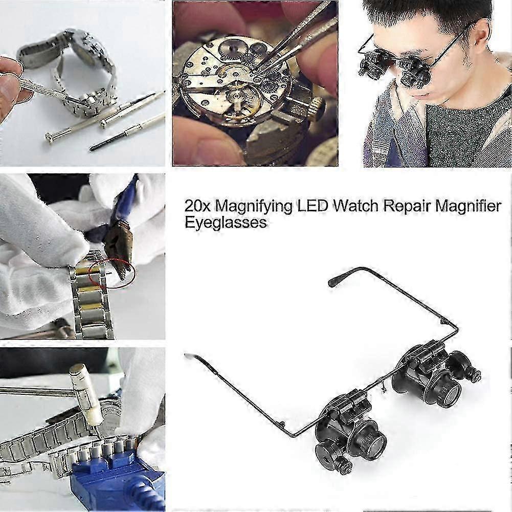 Professional Magnifying Glasses with 20x Magnification LED Illumination for Jewelry and Watch Repair Work Hands Free