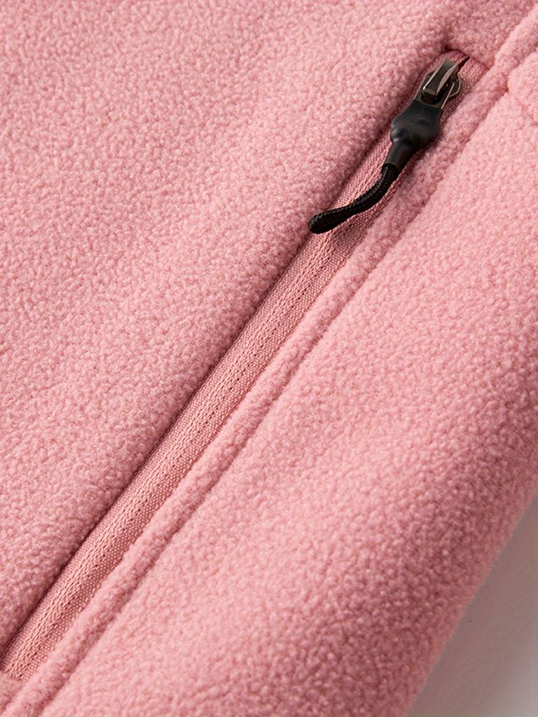 Women's Fashion Outdoor Multicolor Casual Fleece Jacket, Sporty Style, Stand Collar Full-Zip Coat - Fall & Winter