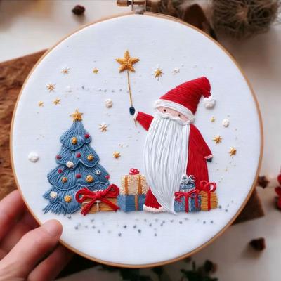 1set Christmas Embroidery KIT Santa Claus Gift Embroidery Material English Needle Method DIY Embroidery Handmade Fabric Material Package Kit