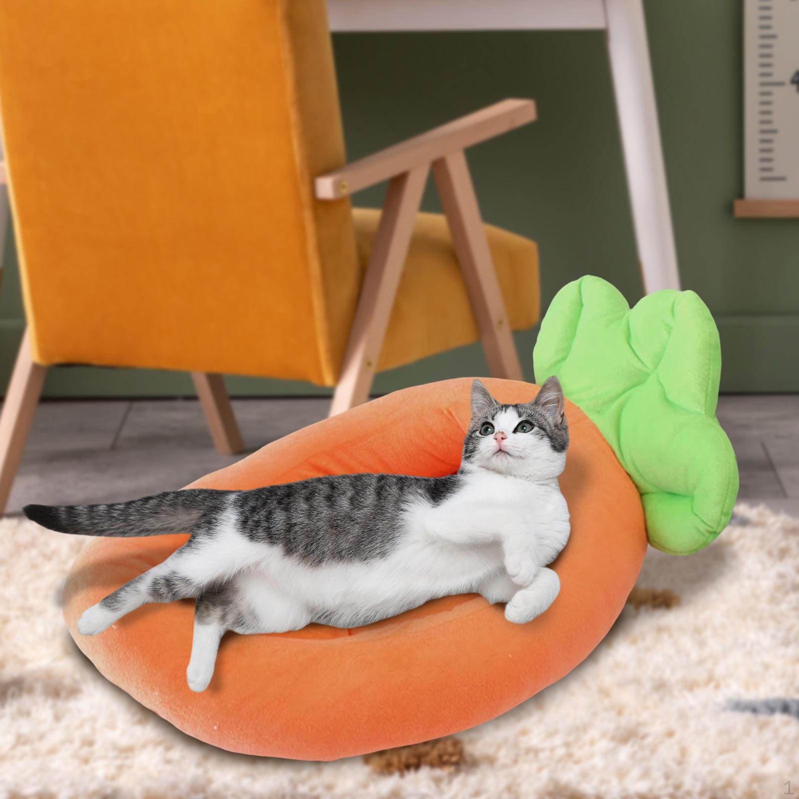 

Лежак для собак, в форме моркови для кошек, дышащий, можно стирать в стиральной машине, удобный, для маленьких и средних домашних животных, мягкий S