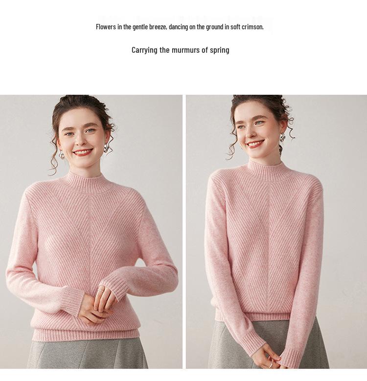 Women's Urban Casual Cashmere Sweater - Half-High Neck, Long Sleeve, Thick, Solid Color, Autumn/Winter Pullover Base Layer.
