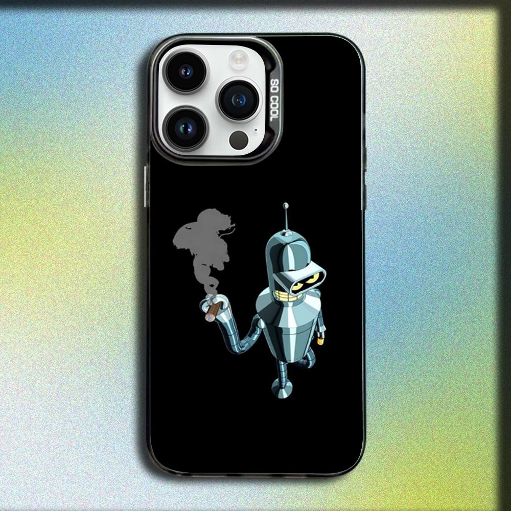 

Anime F-Futuramas B-Benders Phone Case For iPhone 16,15,14,13,12,11,Mini,Pro,E,MAX Gray Matte Silicone Black Cover iPhone16e
