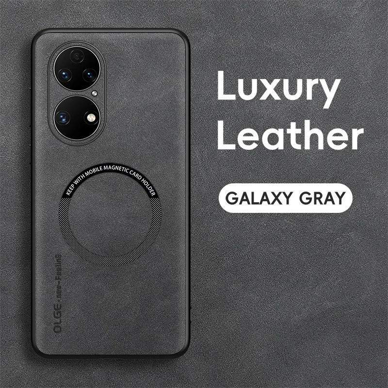 For Huawei P50 P50 Pro P50 E Fine Hole Sheepskin Magnetic TPU Soft Edge Anti-Drop Anti Fingerprint Phone Case