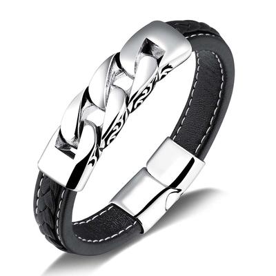 Classic Stainless Steel Bracelets &Bangles Men Chain 215mm Wristband Leather Bracelets Fashion Jewelry Gift For Men (Ba102063 )