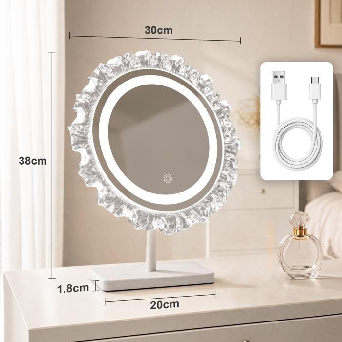 Miroir de maquillage - NETTLIFE - 30×38 cm - LED 3 modes (3000-6500K) - Intensité réglable - Blanc moderne