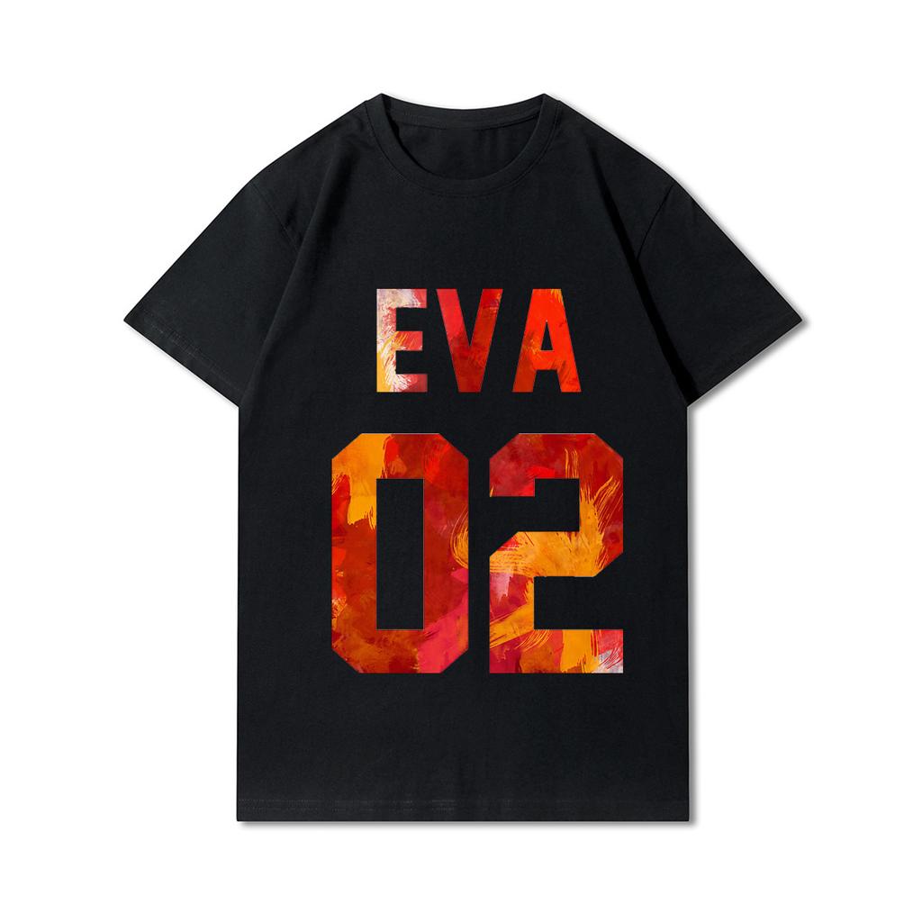 Plus Size Evangelion Printed Men T Shirts Round Neck Cotton Tops Summer Anime Casual Black Tees