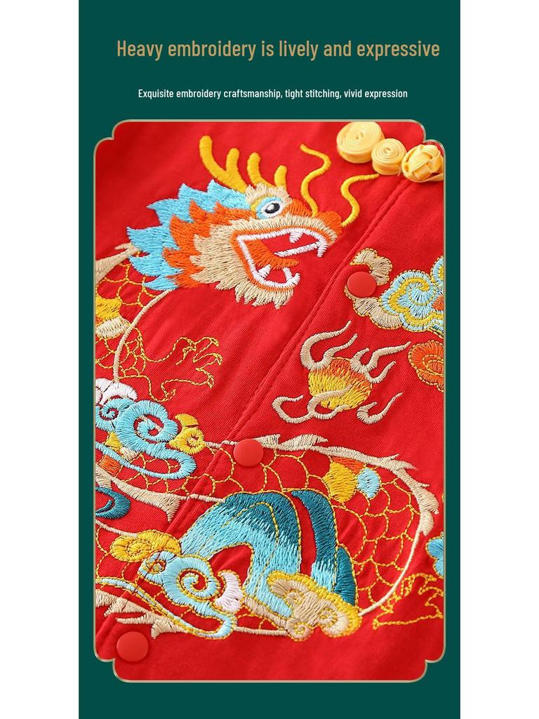 Year of the Dragon Baby Romper: Summer Crawling Onesie for First Birthday, Full Moon, or Hundred Days Celebration.