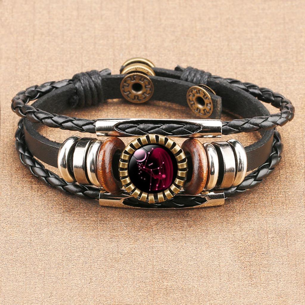 Jewelry Vintage Leather Rope Combo Time Luminous Gemstone Bracelet Signs