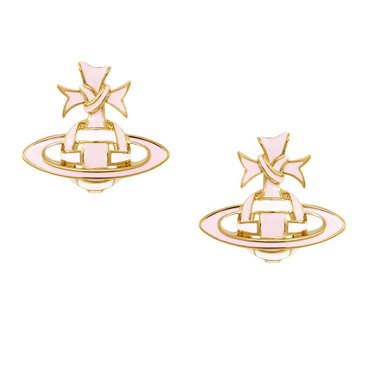 

Vivienne Westwood Ribbon Saturn Shaped Bow Tie Decoration Wrapped Earrings Women earrings Gold Pink 62010366-02R882 Basic Packaging-Dust Bag+Box