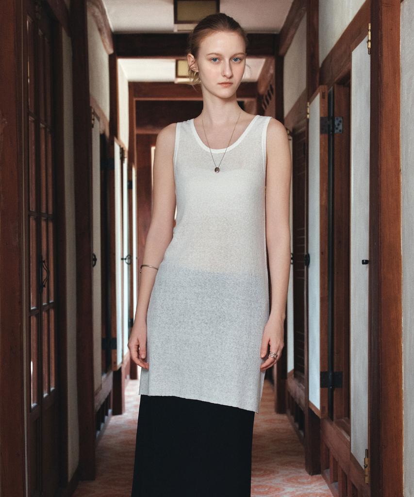 Siyajyu Sikn2190 See-Through Layered Knit Dress_White
