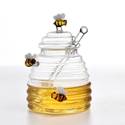 Glass Honeycomb Tank Kitchen Tool Honey Storage Container with Dipper and Lid Honey Bottle for Wedding Party Office Kitchen Home