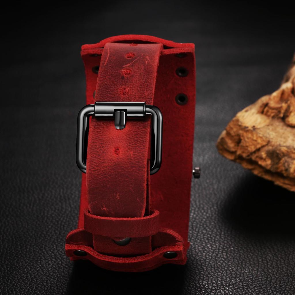 Leather Strap Watch with Antique Rock Punk Waterproof Analog Quartz Watch with Genuine Leather Motorcycle Fashion Watch Perfect Gift for and Day Men's