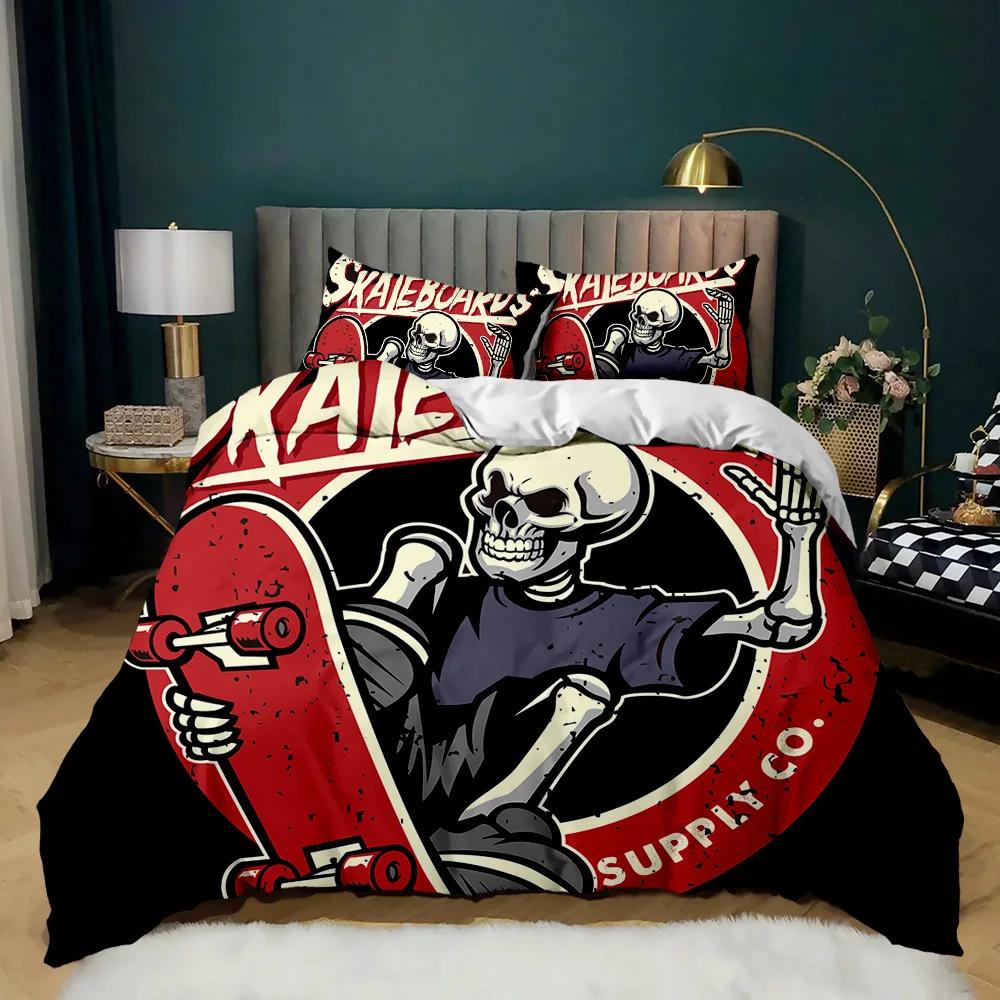 Cartoon Skateboard Duvet Cover Set Cartoon Wolf Kids Hip Hop Skateboard Sport Queen King Cute Wild Animal Polyester Quilt Cover