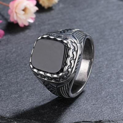Natural 10*12mm Big Black Agate Stone Vintage Ring For Men Women,Noble Atmospheric Temperament CopperPlated Jewelry Rings Gifts