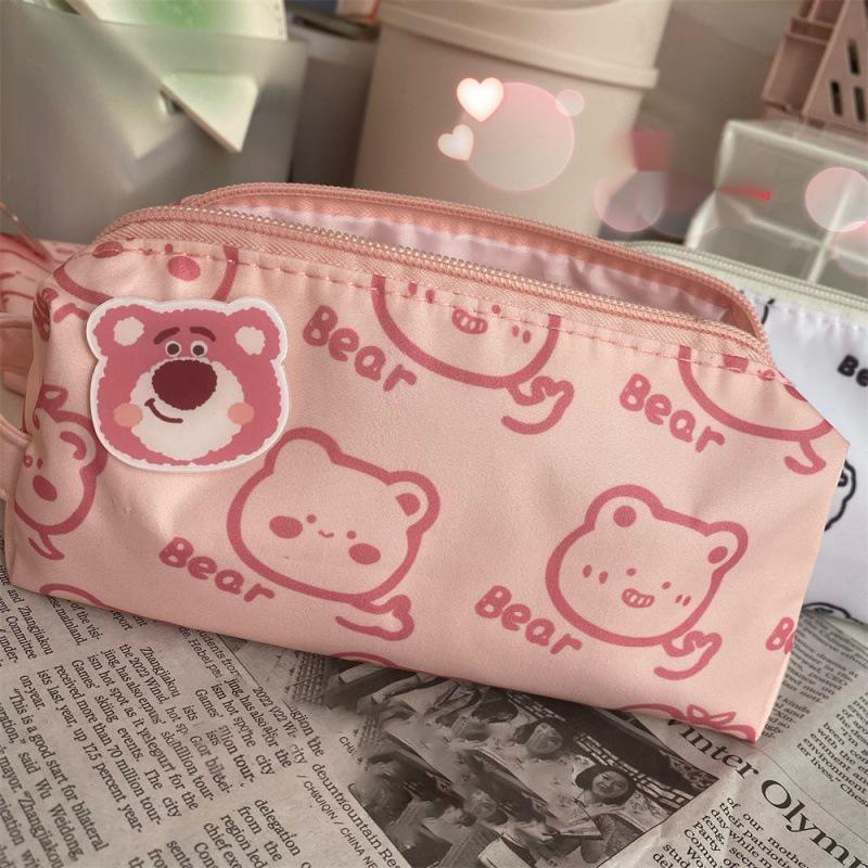 

Zipper Pen Case Ins Cute Strawberry Bear Pen Case Soft Cute Bear Carrying Pen Case Large Capacity Student Stationery