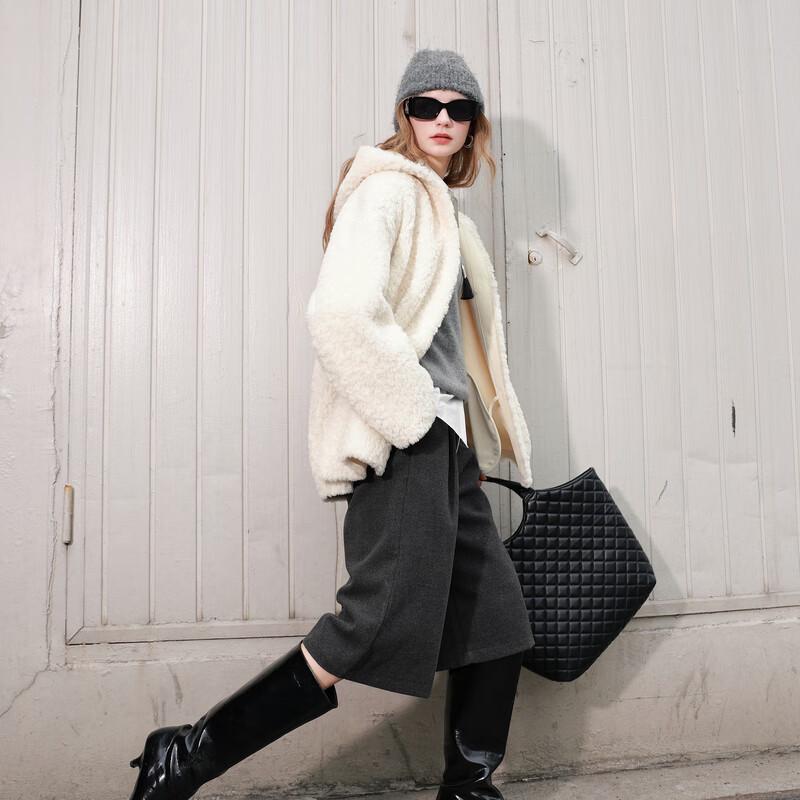 

Sancai 2025 Winter Faux Lamb Wool Hooded Coat L