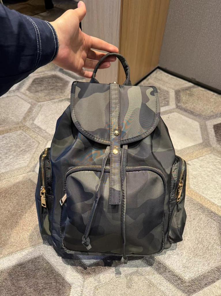Fashionable drawstring nylon backpack for women large flip top student Rucksack college student Schoolbag Travel Bagpack Black