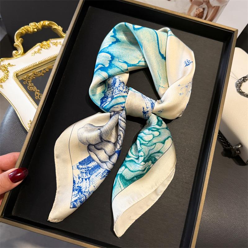Print 70cm Silk Satin Headkerchief Women Luxury Design Neck Tie Scarf Female Hair Hand Wrist Foulard Shawl Hijab Bandana Scarves