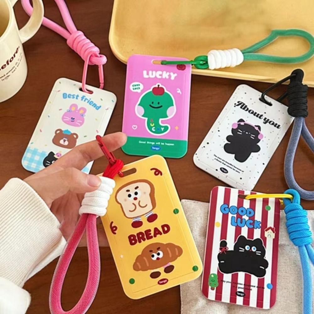 Cute Plastic Card Holder Kawaii Cartoon ID Holders with Lanyard Card Cover Case for Students