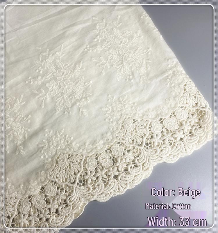 36cm Wide Embroidered Cotton Lace Trim for Lolita-Style Clothing & Curtain Decoration