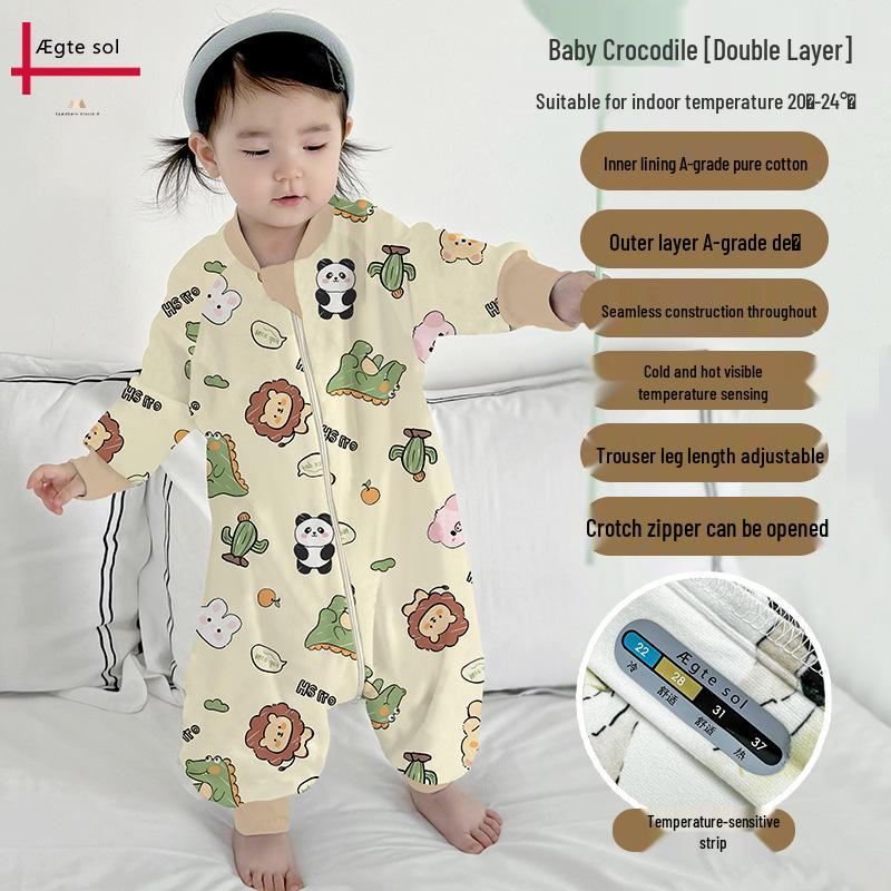 

Детский двухслойный бархатный спальный мешок - Анти-пинок, раздельные ножки, хлопок, пижама на весну/осень S80 (Height 58-68cm)