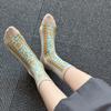 Ethnic Style Retro Women Socks Flower Embossment Harajuku Vintage Cotton Long Socks Autumn and Winter Japanese Middle Tube Socks