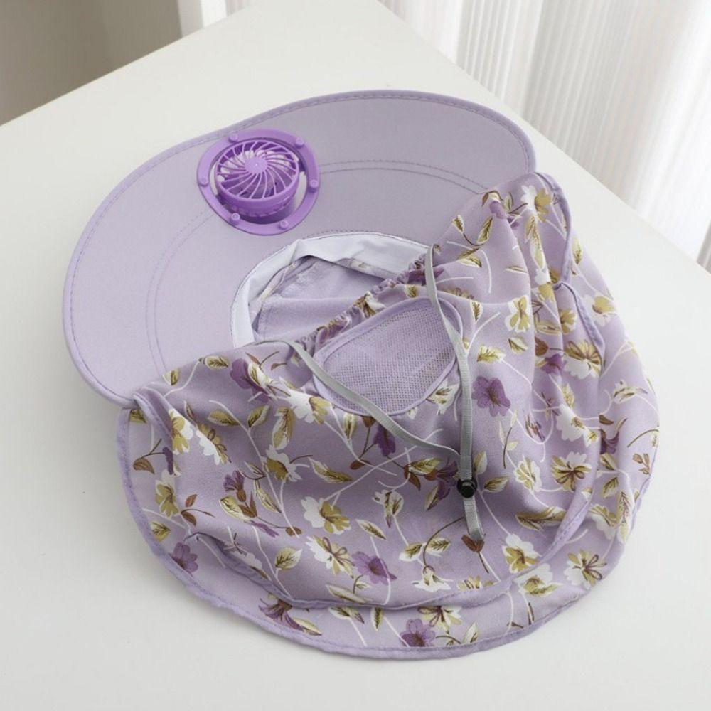 Breathable Solar Fan Cap Anti-UV Cooling Fan Hat Women Sun Hat Sun Cap  Tea Picking