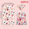 50pcs Reusable Christmas Gift Bags with Golden Ribbon - Santa/Reindeer/Trees/Holly/Candy Canes Patterns, For Christmas