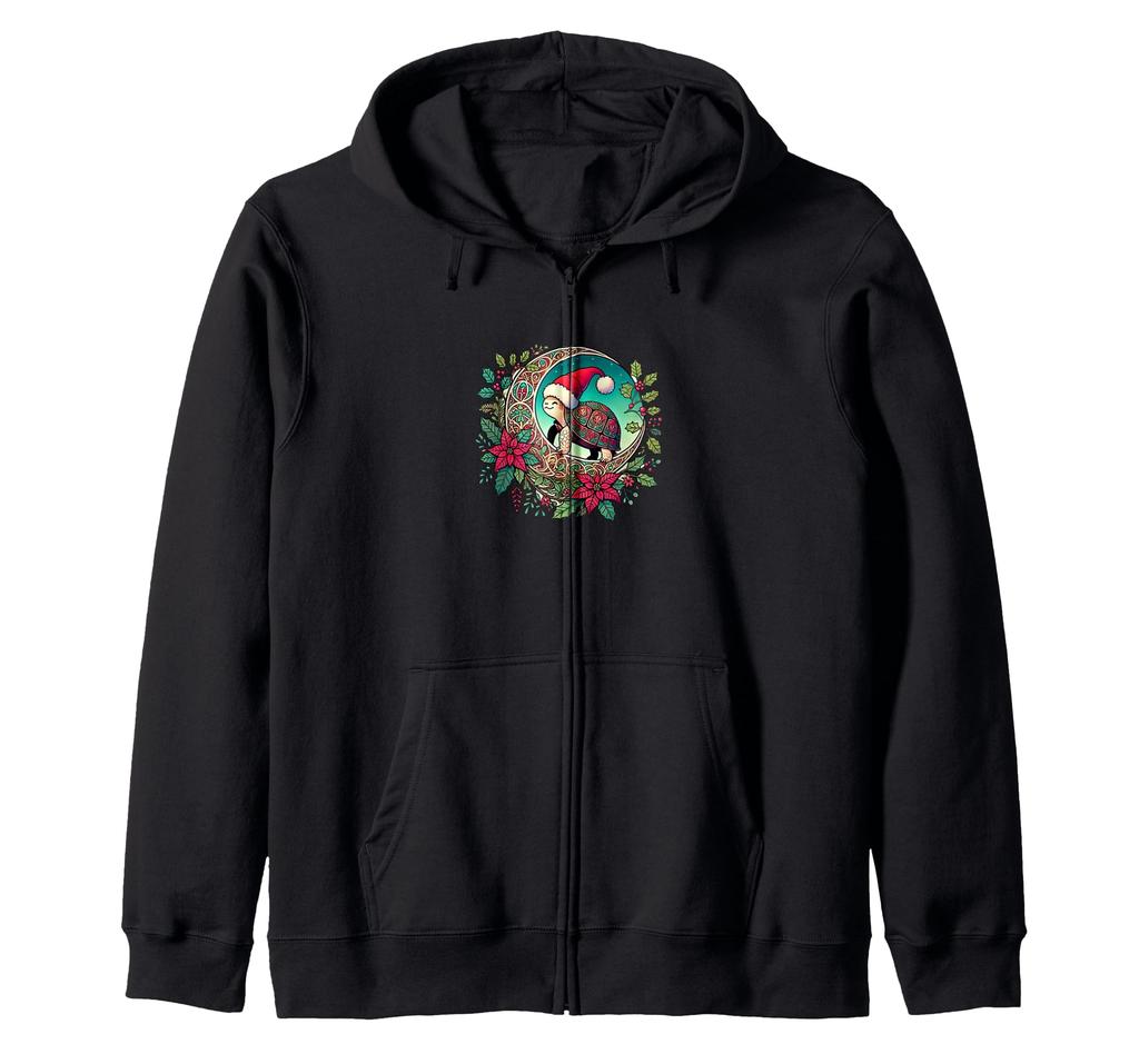Christmas box turtle santa hat illustration art nouveau zip hoodie