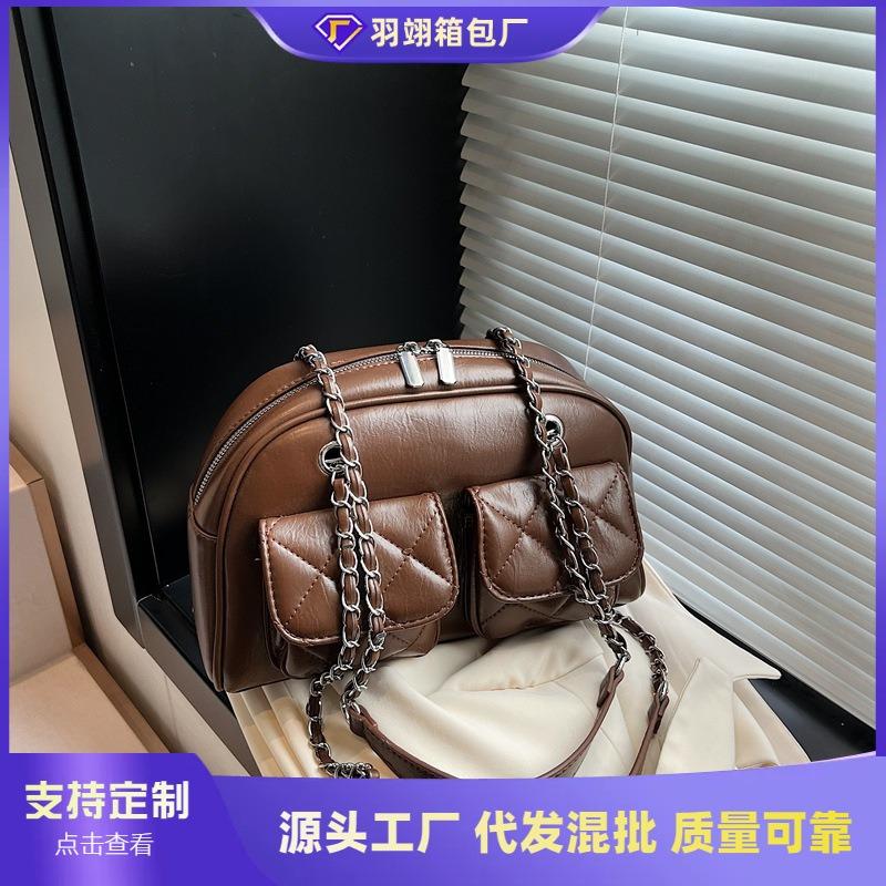 Rhombus chain bag women's new niche design shoulder armpit bag high-end commuter pillow bag