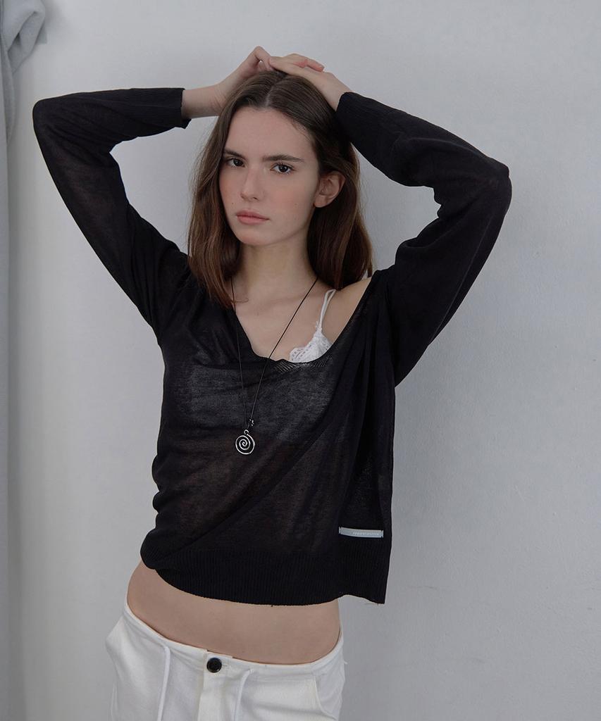 Eopaeleolakaibeu Pento Summer Deep V-Neck Knit - Black