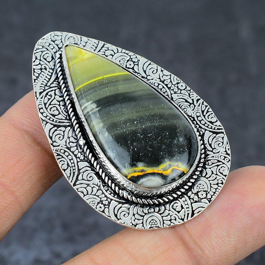 Bumble Bee Jasper Gemstone Handmade 925 Sterling Silver Gift Pendant 2.17" E1t66