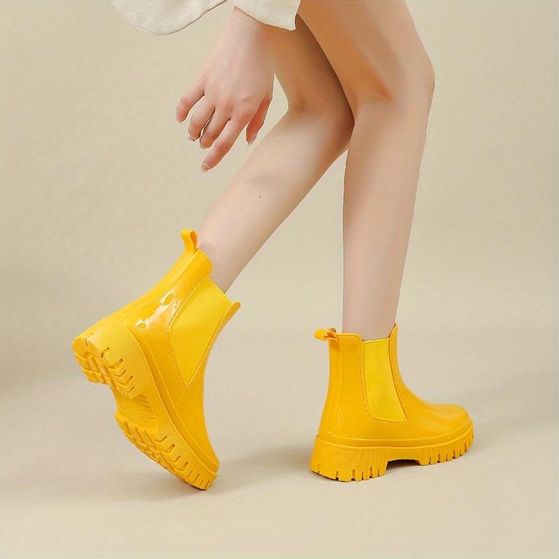 Dames Regenlaarzen met Dikke Zool, Elastische Inzetten voor Gemakkelijk Aantrekken, Gecushioneerd Comfort, Zwart/Geel/Groen, Modieus Casual & Professioneel Schoeisel