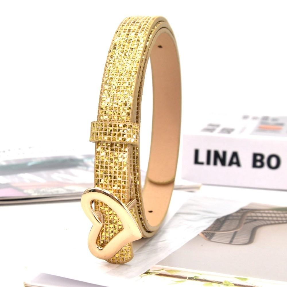 

Bling Bling Sparkling Rhinestone Belt Glitter Luxury Brand Design Love Buckle Belt Versatile Vintage Trendy Waistband золотий