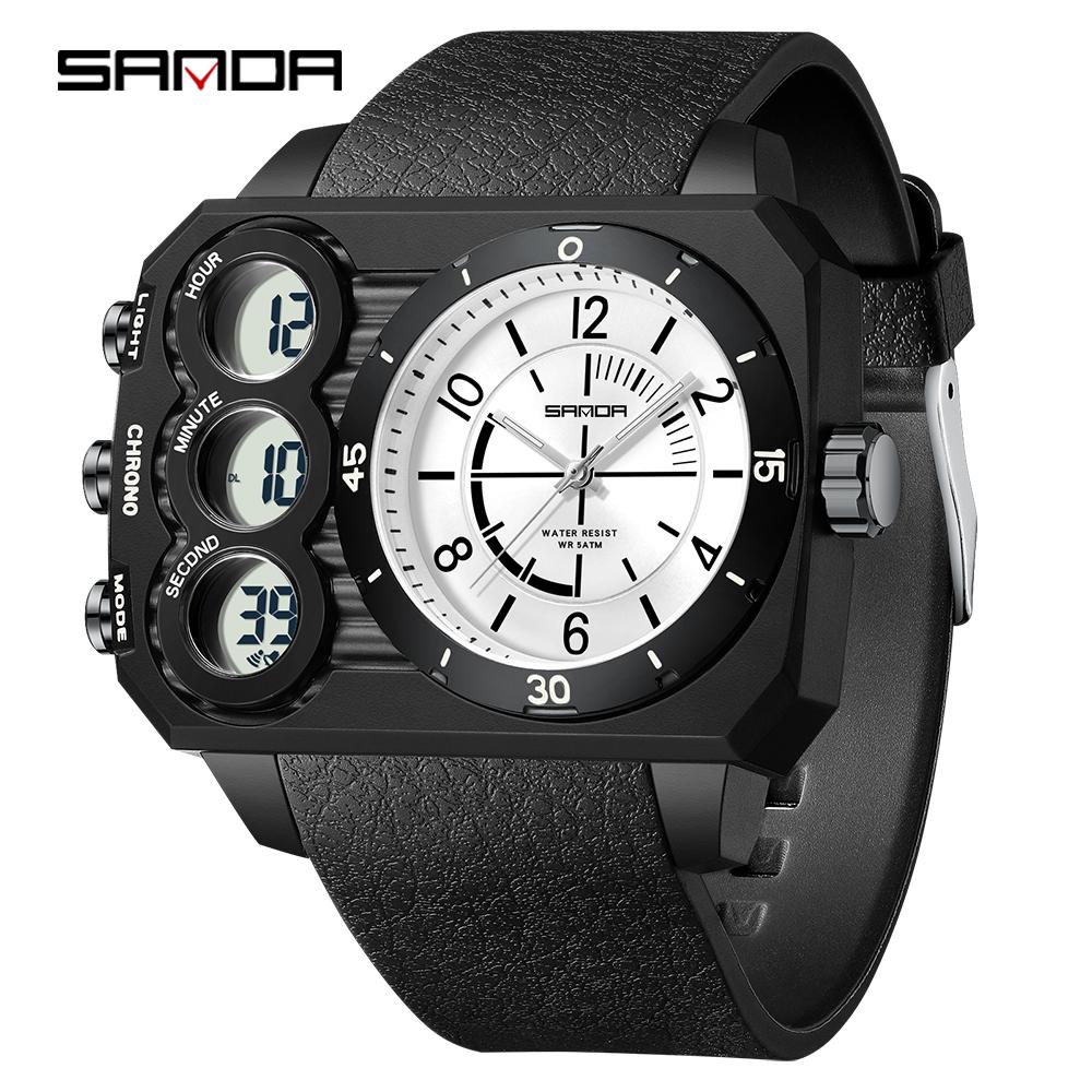 SANDA6237 Fashion Electronic Watch Outdoor Sports Multi functional Waterproof Night Light Dual Display Men's Electronic Watch