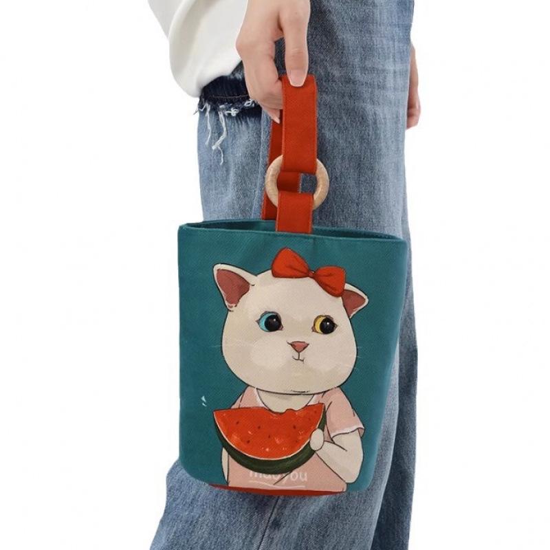 Portable Canvas Tote: Cute Bucket-Shaped Handbag for Office Workers and New Moms