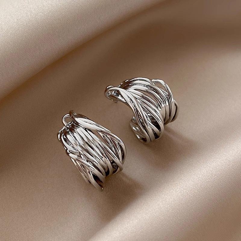 Twisted wire earrings, modern multi-layer thread Huggie women s earrings, minimalist jewelry gifts