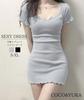 Coco Yuka Sexy Tight Short Sleeve Mini Dress with Ribbed Knit and Simple Bodycon and Neckline Size & Women's V-Neck Ruffles, Style, Off-the-Shoulder,
