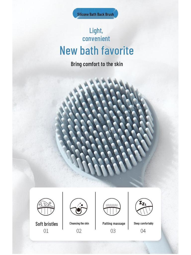 Silicone Long-Handled Bath Brush - Soft Bristle Back Scrubber for Easy Cleaning